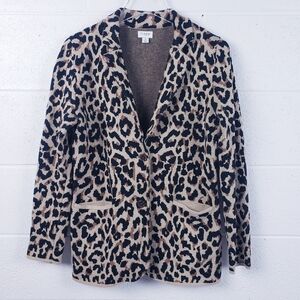 J. Crew Leopard Print Sweater Blazer AS303 Women's Size Small Camel Brown Black‎